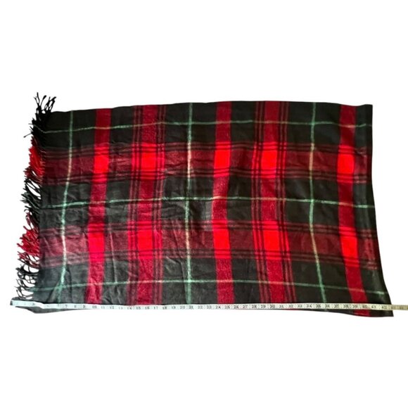 Red & Black Plaid Tartan Scarf Wrap Fringe Edges Soft Warm Flannel - Picture 2 of 11